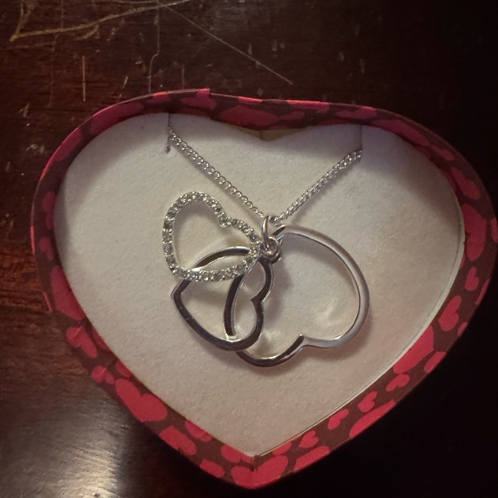 Elegant Silver Double Heart Necklace